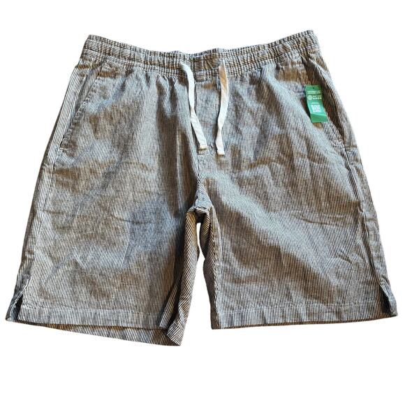 New Mens Size Medium Gap Easy Short Blue Hickory Stripe 8" Inseam Linen Blend - Picture 1 of 11